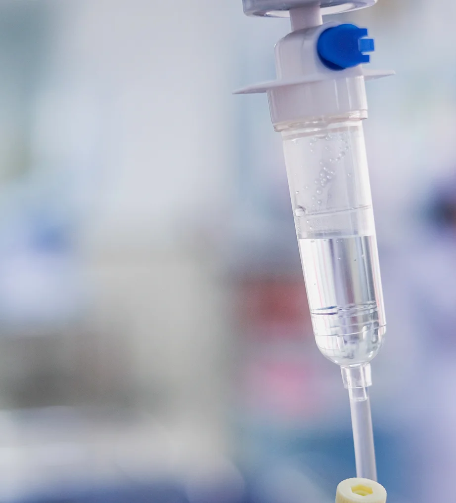 Close-up of a stem cell IV drip at iCRYO St Johns