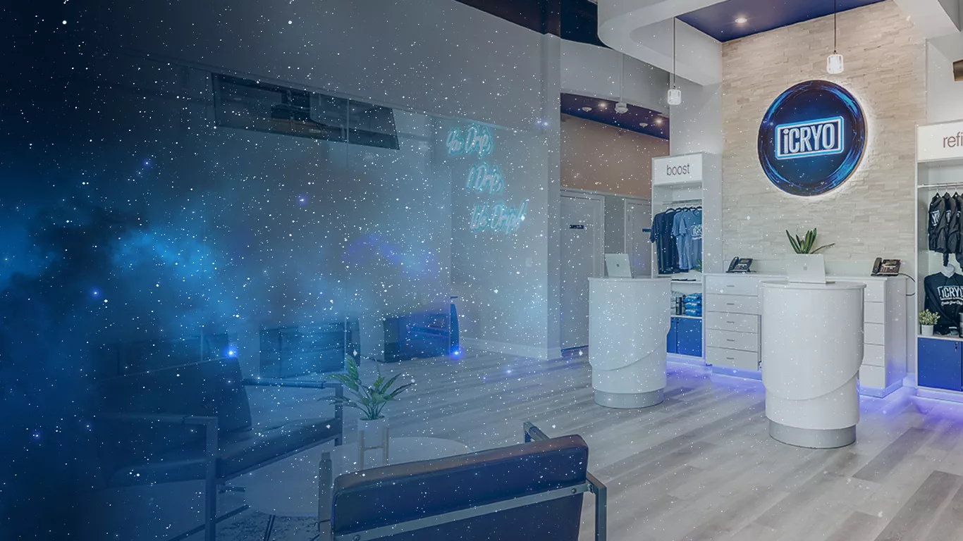 iCRYO St Johns interior showing modern reception area with illuminated logo